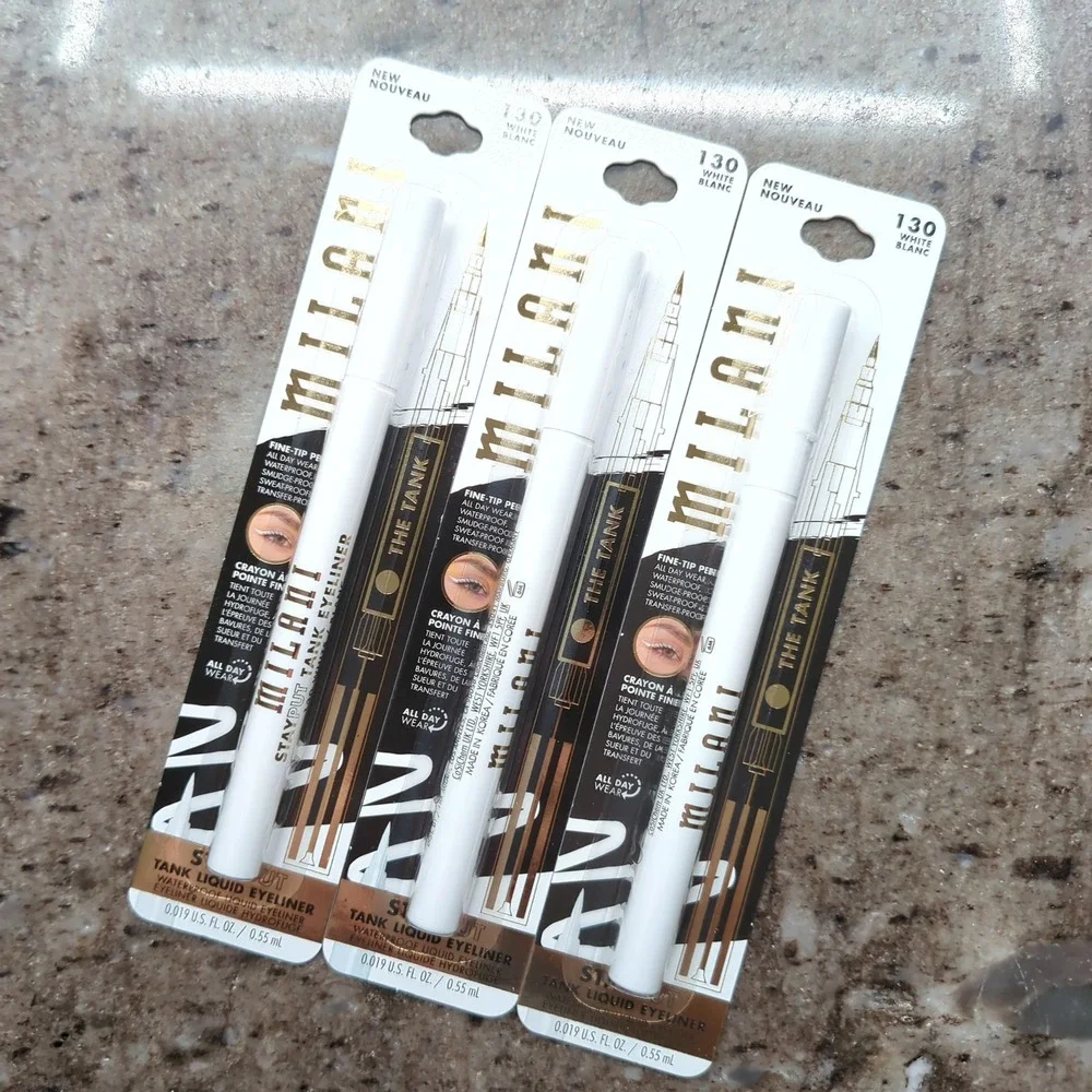 Milani Stay Put Tank Liquid Eyeliner 130 White Blanc Waterproof Bundle of 3
